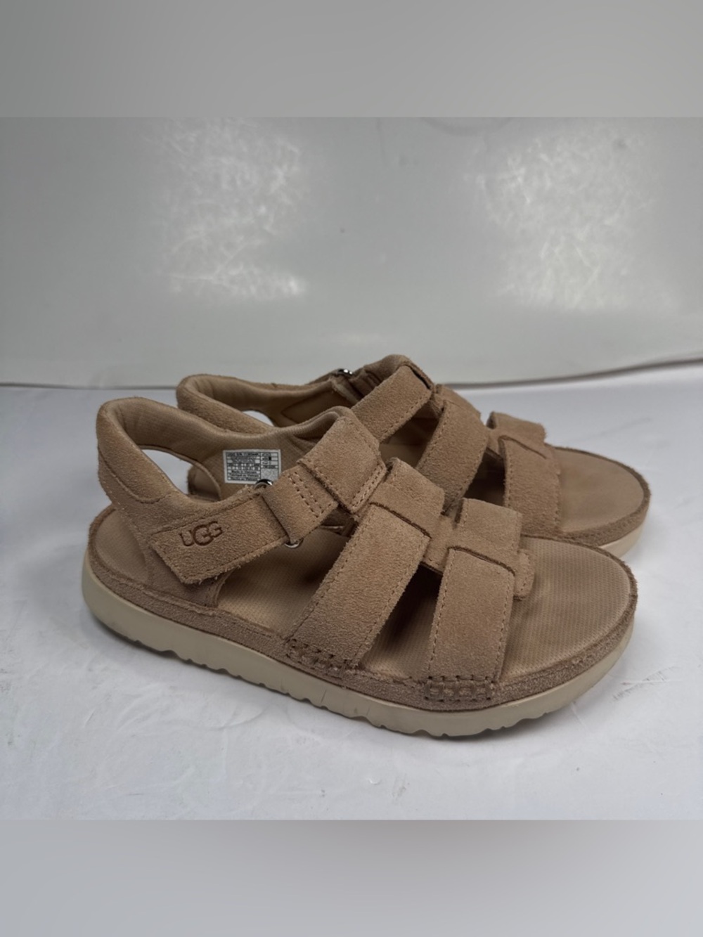 UGG Kids Beige/Tan Suede Strappy Sport Sandals